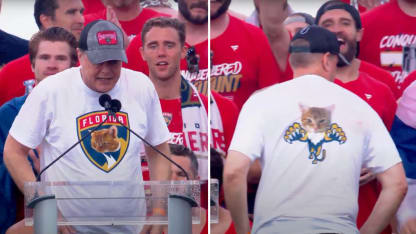 Paul Maurice wears shirt with cats over Florida Panthers logo