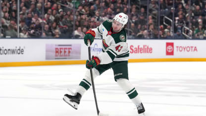 Quinn Hughes #43 of the Minnesota Wild shoots the puck during the first period against the Columbus Blue Jackets at Nationwide Arena on December 18, 2025 in Columbus, Ohio. (Photo by Jason Mowry/Getty Images)