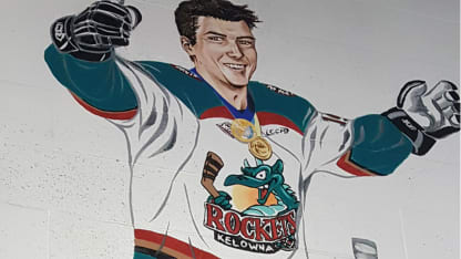 A large portrait of Stars captain Jamie Benn adorns the wall near the dressing rooms at Prospera Palace, home of the Western Hockey League's Kelowna Rockets.