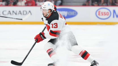 Nico Hischier #13 of the New Jersey Devils skates against the Ottawa Senators at Canadian Tire Centre on October 17, 2024 in Ottawa, Ontario, Canada