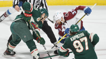 J.T. Compher faceoff Minnesota Wild 2021 April 5