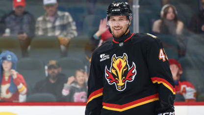 Adam Klapka #43 of the Calgary Flames skates against the Carolina Hurricanes at Scotiabank Saddledome on March 7, 2026 in Calgary, Alberta, Canada. (Photo by Gerry Thomas/NHLI via Getty Images)