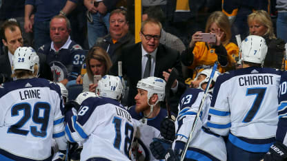 Head coach Paul Maurice of the Winnipeg Jets speaks to his team during a timeout against the Nashville Predators during the first period at Bridgestone Arena on March 13, 2018 in Nashville, Tennessee. (Photo by Frederick Breedon/Getty Images)