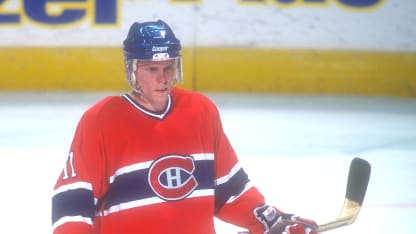 Saku Koivu #11 of the Montreal Canadiens looks on during a hockey game against the Washington Capitals on March 4, 1995 at the USAir Arena in Landover, Maryland. (Photo by Mitchell Layton/Getty Images)
