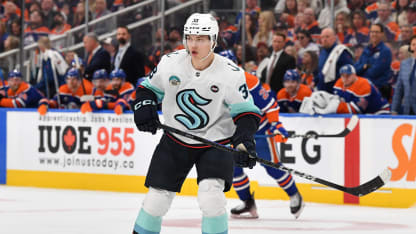Jani Nyman #38 of the Seattle Kraken in action during to the game against the Edmonton Oilers at Rogers Place on March 22, 2025, in Edmonton, Alberta, Canada. (Photo by Andy Devlin/NHLI via Getty Images)