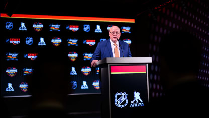 DUESSELDORF, GERMANY - MARCH 13: Bill Daly, NHL Deputy Commissioner during a press conference at PSD Bank Dome on March 13, 2026 in Duesseldorf, Germany. (Photo by Frederic Scheidemann/NHLI via Getty Images)