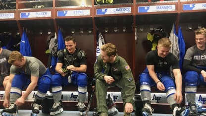 Landeskog getting ready in Air force locker room