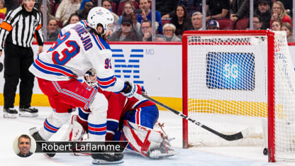 Zibanejad scores vs Montembeault badge Laflamme