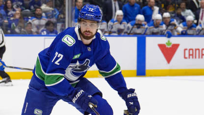 Filip Chytil #72 of the Vancouver Canucks skates up ice during their NHL game against the St. Louis Blues at Rogers Arena on October 13, 2025 in Vancouver, British Columbia, Canada. (Photo by Jeff Vinnick/NHLI via Getty Images)