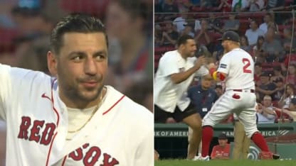 Bruins' Milan Lucic first pitch at Red Sox game