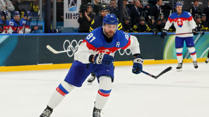 Erik Cernak #81 of Team Slovakia skates in the first period during the Men's Preliminary Group B match between Sweden and Slovakia on day eight of the Milano Cortina 2026 Winter Olympic games at Milano Santagiulia Ice Hockey Arena on February 14, 2026 in Milan, Italy. (Photo by Bruce Bennett/Getty Images)