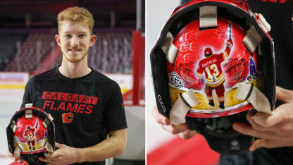 Johnny Gaudreau goalie mask Flames Dustin Wolf