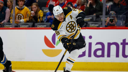 David Pastrnak #88 of the Boston Bruins takes a shot on goal in the second period during a game against the Washington Capitals at Capital One Arena on December 31, 2024 in Washington, D.C. (Photo by John McCreary/NHLI via Getty Images)