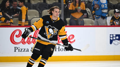 Ville Koivunen #41 of the Pittsburgh Penguins take the ice during his NHL debut against the Ottawa Senators at PPG PAINTS Arena on March 30, 2025 in Pittsburgh, Pennsylvania. (Photo by Joe Sargent/NHLI via Getty Images)
