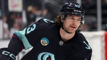 Marián Studenic #43 of the Seattle Kraken warms up before the game against the Minnesota Wild at Climate Pledge Arena on December 10, 2023 in Seattle, Washington. (Photo by Steph Chambers/Getty Images)