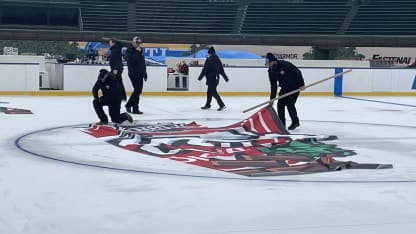 Wrigley Field center ice logo getting installed