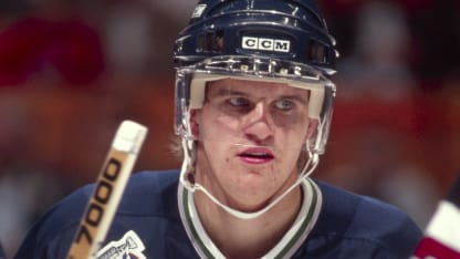 Hartford Whalers forward, Robert Petrovicky, headed to the bench during a line change during the game against the NJ Devils at the Meadowlands Arena ,East Rutherford, NJ, United States on October 20, 1992. (Photo by Steve Crandall/Getty Images)