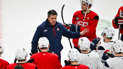 Head coach Mike Sullivan of the United States gives directions to the team at practice during media day ahead of the 2025 NHL 4 Nations Face-Off at the Bell Centre on February 11, 2025 in Montreal, Quebec, Canada. (Photo by Minas Panagiotakis/Getty Images)