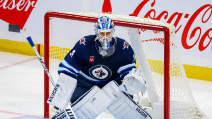 Goaltender Kaapo Kahkonen #34 of the Winnipeg Jets guards the net during third period action against the Minnesota Wild in a preseason game at Canada Life Centre on September 21, 2024 in Winnipeg, Manitoba, Canada. (Photo by Jonathan Kozub/NHLI via Getty Images)