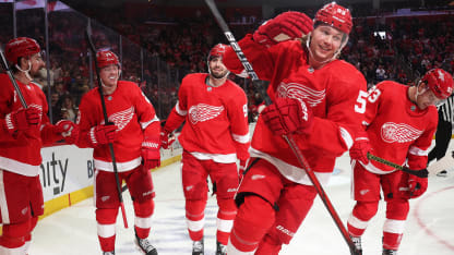 DET Red Wings Celebrate Seider's Goal