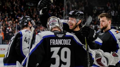 Pavel Francouz Dominic Toninato prospect Colorado Eagles AHL Playoffs 2019 April 13 San Jose Barracuda