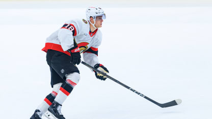 Ottawa Senators Left Wing Tim Stutzle (18) skates with the puck during the 2025 NHL Stanley Cup playoffs first round game five between the Ottawa Senators and the Toronto Maple Leafs on April 29, 2025, at Scotiabank Arena in Toronto, ON, Canada. (Photo by Julian Avram/Icon Sportswire via Getty Images)