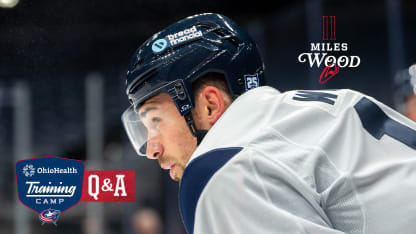 blue jackets training camp miles wood interview