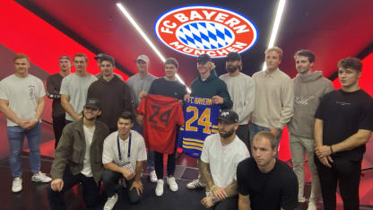 Buffalo Sabres bond during Bayern Munich soccer stadium tour in Germany