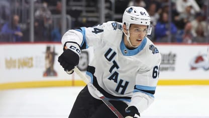 Patrik Koch #64 of the Utah Hockey Club plays he Colorado Avalanche in the third period at Ball Arena on September 29, 2024 in Denver, Colorado. (Photo by Matthew Stockman/Getty Images)