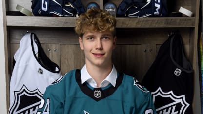 Christian Kirsch poses for a portrait after being selected 116th overall by the San Jose Sharks during the 2024 Upper Deck NHL Draft Rounds 2-7 at Sphere on June 29, 2024 in Las Vegas, Nevada. (Photo by Brian Babineau/NHLI via Getty Images)