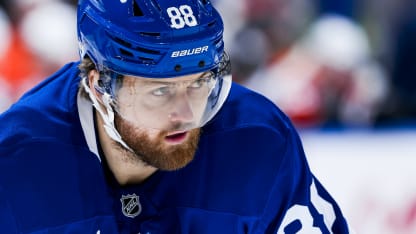 TORONTO, CANADA - MARCH 2: William Nylander #88 of the Toronto Maple Leafs looks on against the Philadelphia Flyers during the first period at the Scotiabank Arena on March 2, 2026 in Toronto, Ontario, Canada. (Photo by Mark Blinch/NHLI via Getty Images)