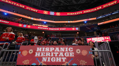 A general view of Hispanic Heritage Night signage before the game between the Washington Capitals and the Vegas Golden Knights at Capital One Arena on October 15, 2024 in Washington, DC. (Photo by Scott Taetsch/Getty Images)