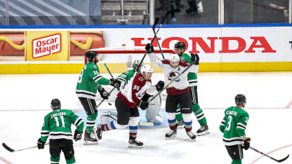 Dallas Stars Round 2 Second Round 2020 Stanley Cup Playoffs Postseason Game 3 Goal Celebrate Nathan MacKinnon Mikko Rantanen