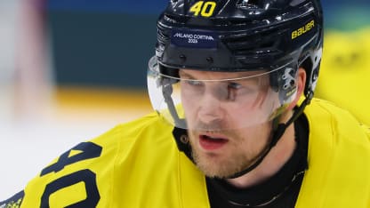 Elias Pettersson #40 of Team Sweden looks on in the third period during the Men's Preliminary Group B match between Finland and Sweden on day seven of the Milano Cortina 2026 Winter Olympic games at Milano Santagiulia Ice Hockey Arena on February 13, 2026 in Milan, Italy. (Photo by Bruce Bennett/Getty Images)