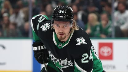 Roope Hintz #24 of the Dallas Stars looks on during the first period against the Utah Mammoth at American Airlines Center on November 28, 2025 in Dallas, Texas. (Photo by Sam Hodde/Getty Images)