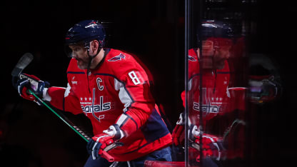Alex Ovechkin #8 of the Washington Capitals takes the ice for the first period of the game against the Columbus Blue Jackets at Capital One Arena on November 24, 2025 in Washington, DC. (Photo by Scott Taetsch/Getty Images)