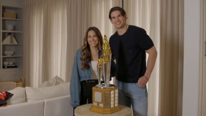 Meredith Gaudreau Surprises Sean Monahan with Bill Masterton Memorial Trophy 🏆 💙 ❤️