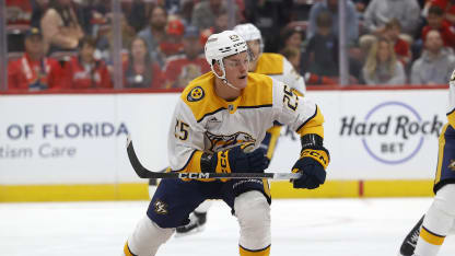 Joakim Kemell #25 of the Nashville Predators skates up ice against the Florida Panthers during a preseason game at the Amerant Bank Arena on September 22, 2024 in Sunrise, Florida. (Photo by Joel Auerbach/Getty Images)