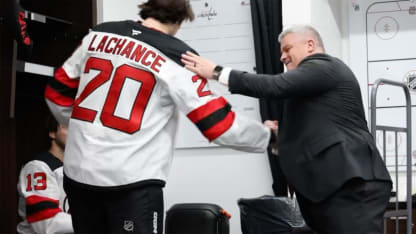 Keefe has words for the squad and a puck for Lachance