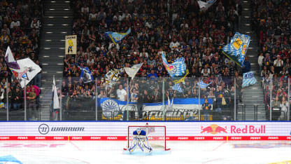 Goaltender Ukko-Pekka Luukkonen #1 of the Buffalo Sabres stands in net prior to the 2024 NHL Global Series Challenge Germany