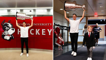 Evan Rodrigues takes Stanley Cup to Boston University