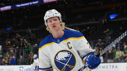Rasmus Dahlin #26 of the Buffalo Sabres warms up before a game against the Boston Bruins at the TD Garden on March 17, 2025 in Boston, Massachusetts. (Photo by Richard T Gagnon/Getty Images)