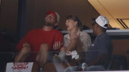 Taylor Swift and Travis Kelce arrive for Game 4