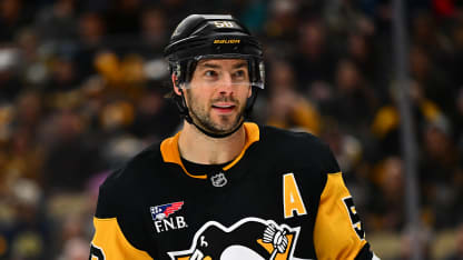 PITTSBURGH, PA - JANUARY 17: Kris Letang #58 of the Pittsburgh Penguins skates during the game against the Columbus Blue Jackets at PPG PAINTS Arena on January 17, 2026 in Pittsburgh, Pennsylvania. (Photo by Joe Sargent/NHLI via Getty Images)