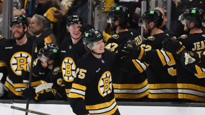 BOSTON, MASSACHUSETTS - MARCH 19: Lukas Reichel #75 of the Boston Bruins celebrates his goal against the Winnipeg Jets during his debut with the Bruins in the second period at the TD Garden on March 19, 2026 in Boston, Massachusetts. (Photo by Rich Gagnon/Getty Images)