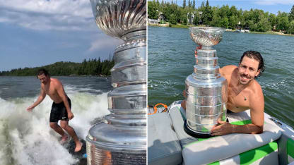 Chandler Stephenson takes Stanley Cup wakeboarding on Emma Lake