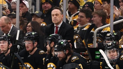 BOSTON, MA - DECEMBER 23: Marco Sturm head coach of the Boston Bruins looks on from the bench during the game against the MontrÃ©al Canadiens at TD Garden on December 23, 2025 in Boston, Massachusetts. (Photo By Winslow Townson/Getty Images)