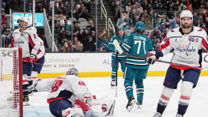 Celebrini roofs a goal