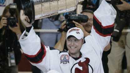 Brodeur holds up the Stanley Cup