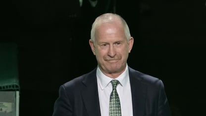 DALLAS, TEXAS - OCTOBER 26: (L-R) General manager Jim Nill and Joe Pavelski #16 of the Dallas Stars stand on the ice as Pavelski is recognized for his 1,000th career point before the game against the Toronto Maple Leafs at American Airlines Center on October 26, 2023 in Dallas, Texas. (Photo by Sam Hodde/Getty Images)